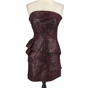 SALE Max & Cleo Strapless Tulip Cocktail Party Dress Metallic Brown Jacquard